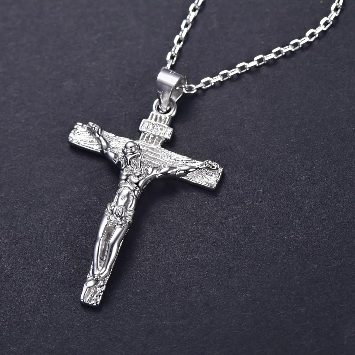 U7 Men Crucifix Cross Pendant with Chain Baptism Christian Jewelry Stainless Steel/18K Gold Antique Jesus Necklace, Gift Packed,Length 22"
