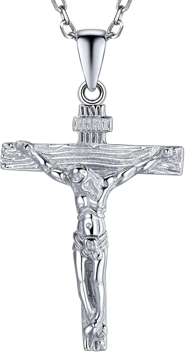 U7 Men Crucifix Cross Pendant with Chain Baptism Christian Jewelry Stainless Steel/18K Gold Antique Jesus Necklace, Gift Packed,Length 22"