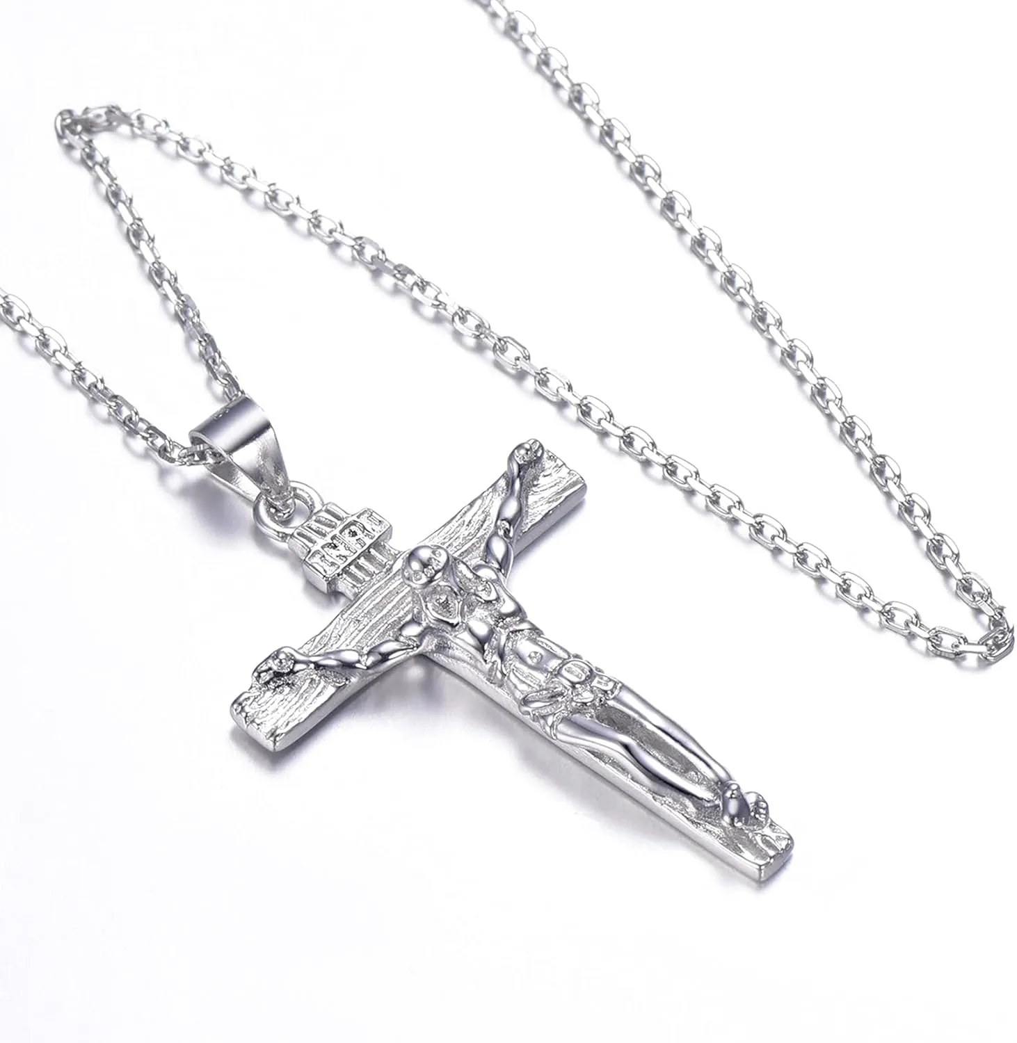U7 Men Crucifix Cross Pendant with Chain Baptism Christian Jewelry Stainless Steel/18K Gold Antique Jesus Necklace, Gift Packed,Length 22"