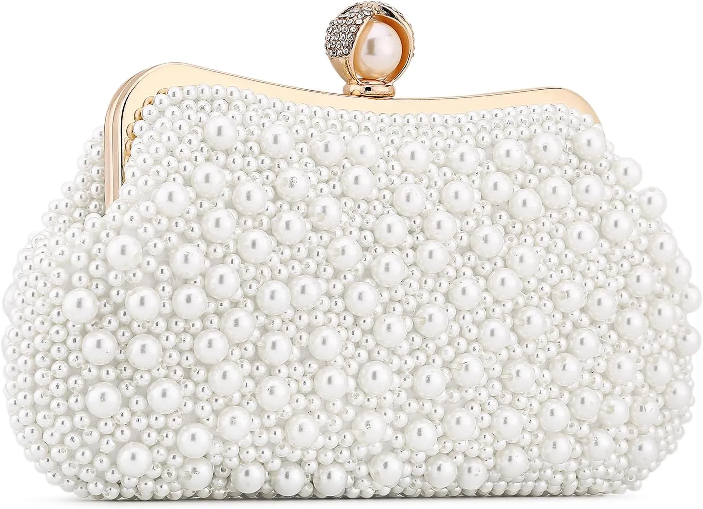 UBORSE Women Pearl Clutch Bag Noble Crystal Beaded Evening Bag Wedding Clutch with Pearl Chain