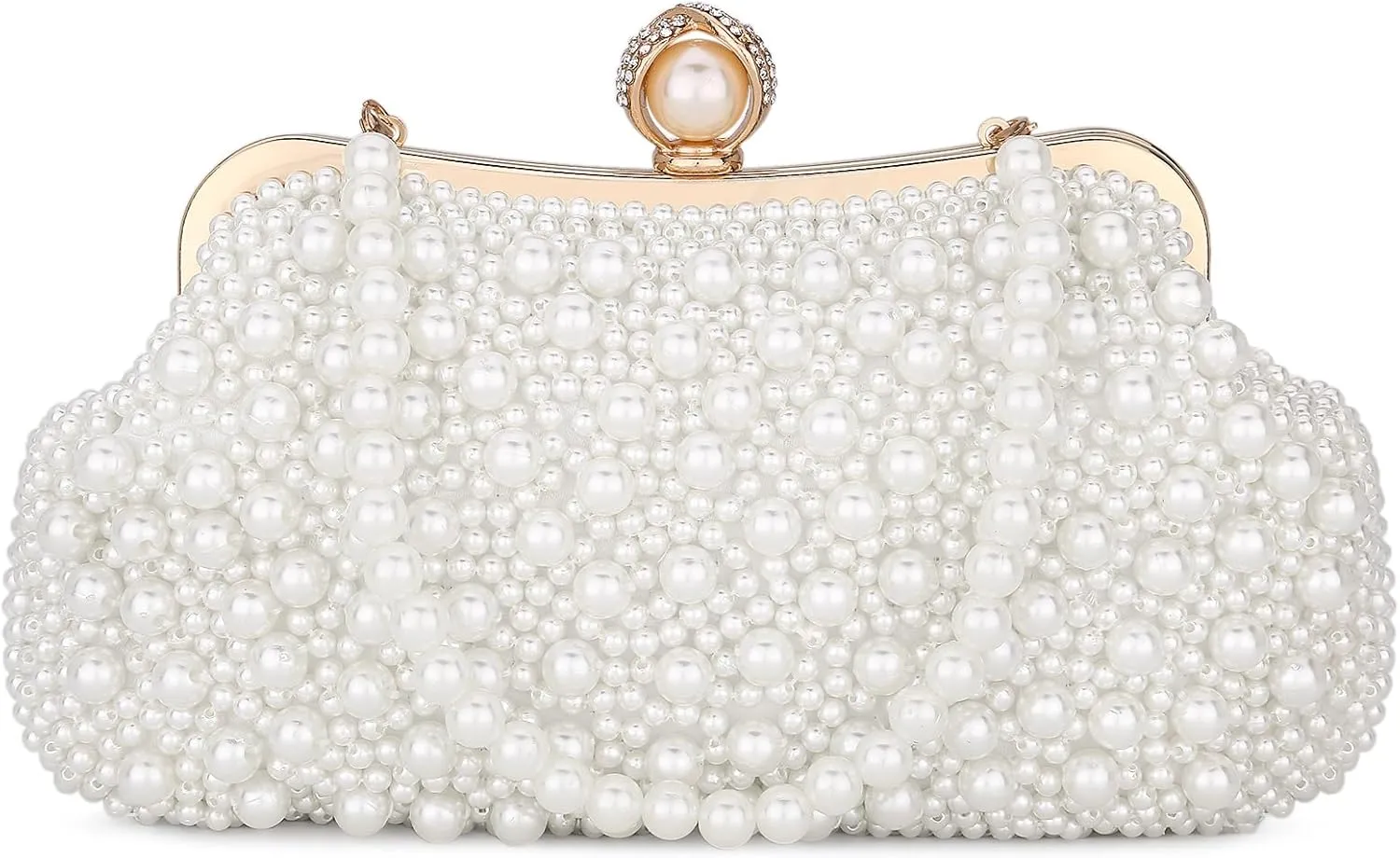 UBORSE Women Pearl Clutch Bag Noble Crystal Beaded Evening Bag Wedding Clutch with Pearl Chain