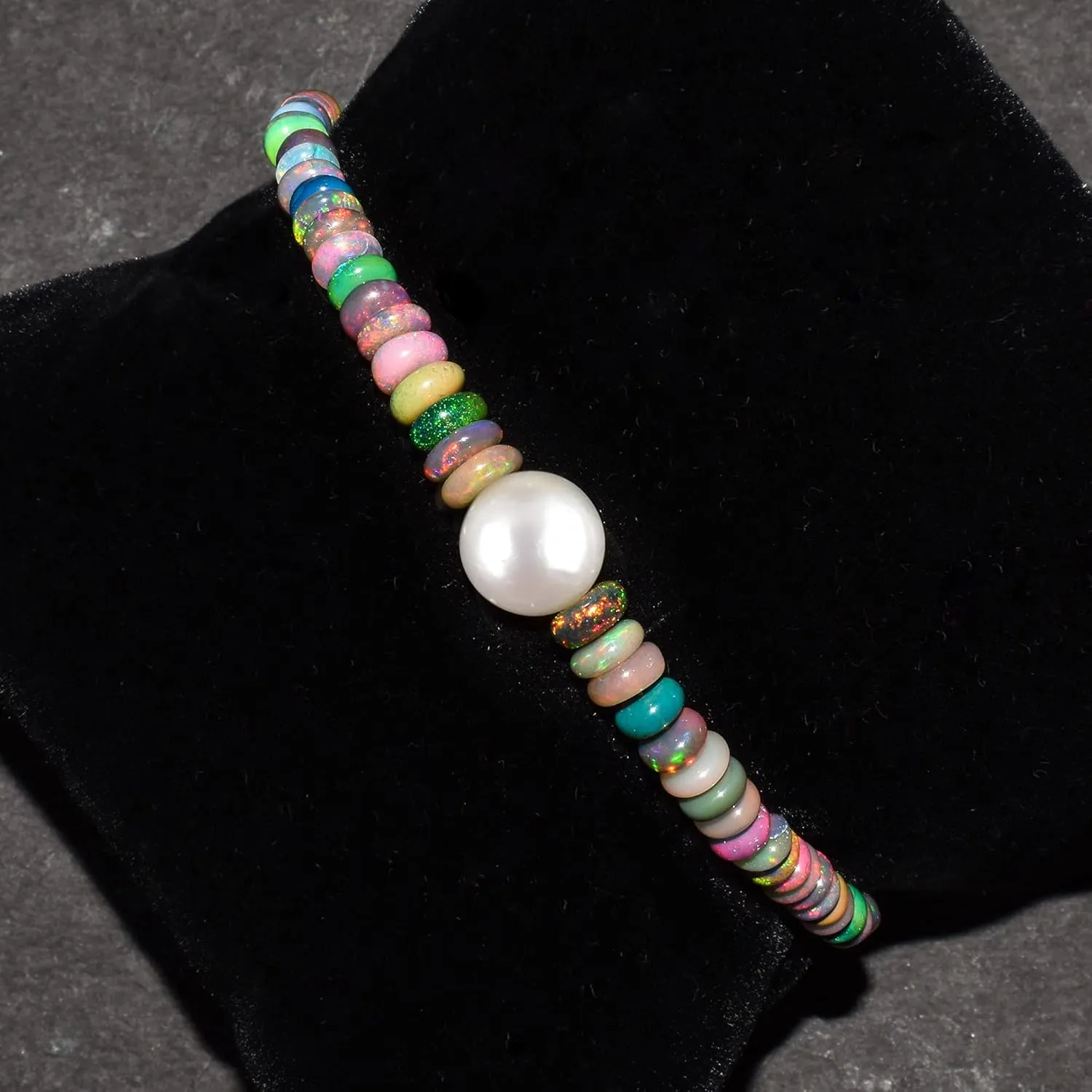 Ultra Fire Multi Ethiopian Opal-Pearl Beads Bangle Women Bracelet Jewelry, Healing Crystals, Birthstone Jewelry Gold Plated Sterling Silver Chain 8" Christmas Gift