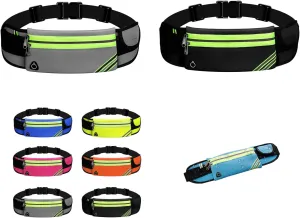 Ultra-thin running belt waist bag hiking cycling exercise waist bag reflective belt travel mobile phone holder 1pc (Double zipper, sky blue)