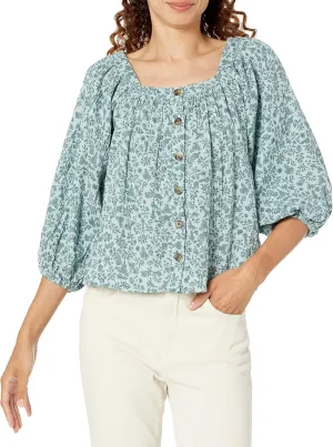 UNIONBAY Women's Floral Print Square Neck Crinkle Gauze Top