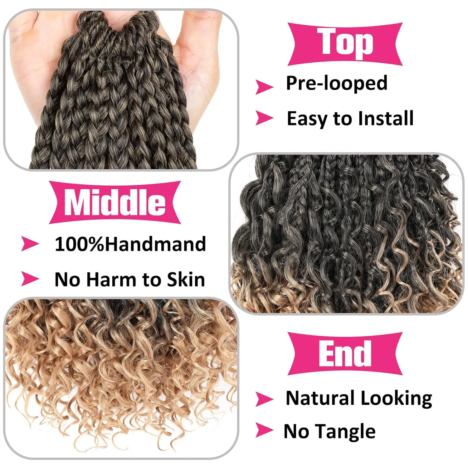 Unionbeauty 8 Packs Boho Box Braids Crochet Hair 10 Inch Bohemian Box Braids for Kids Boho Braids Goddess Box Braids Crochet Hair with Curly Ends Ombre Brown Crochet Box Braids for Black Woman T27#