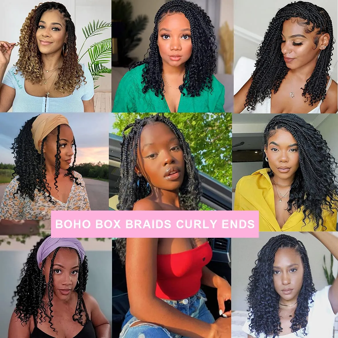 Unionbeauty 8 Packs Boho Box Braids Crochet Hair 10 Inch Bohemian Box Braids for Kids Boho Braids Goddess Box Braids Crochet Hair with Curly Ends Ombre Brown Crochet Box Braids for Black Woman T27#