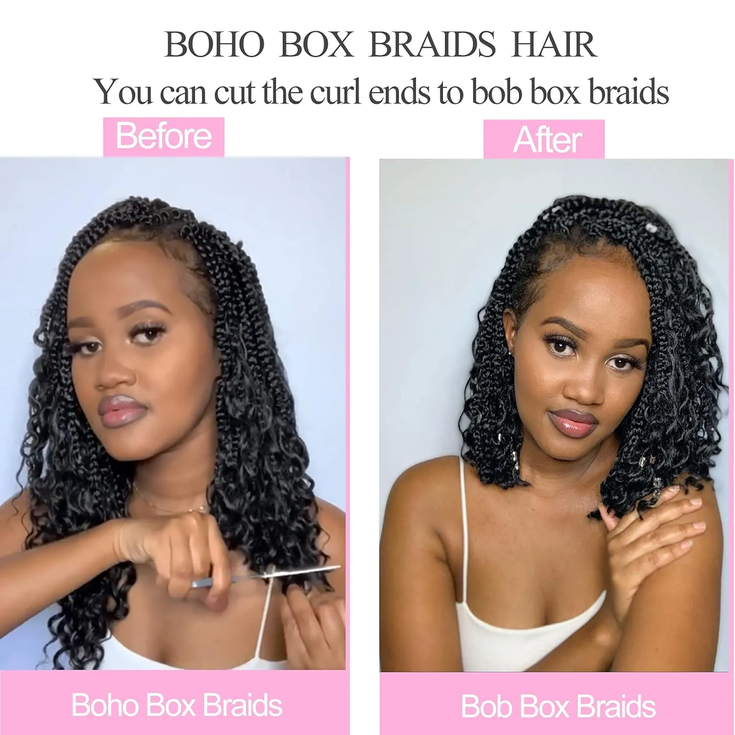 Unionbeauty 8 Packs Boho Box Braids Crochet Hair 10 Inch Bohemian Box Braids for Kids Boho Braids Goddess Box Braids Crochet Hair with Curly Ends Ombre Brown Crochet Box Braids for Black Woman T27#