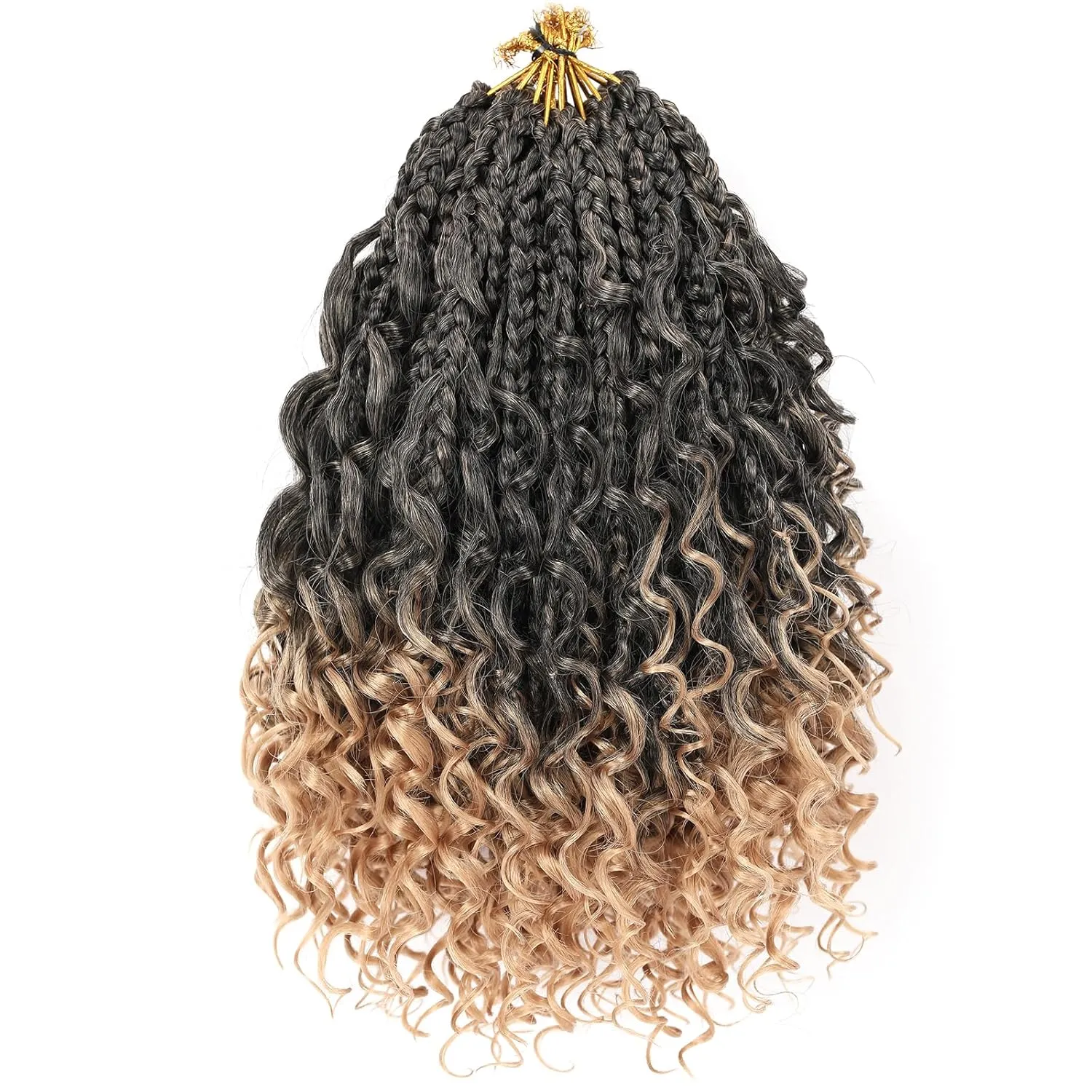 Unionbeauty 8 Packs Boho Box Braids Crochet Hair 10 Inch Bohemian Box Braids for Kids Boho Braids Goddess Box Braids Crochet Hair with Curly Ends Ombre Brown Crochet Box Braids for Black Woman T27#
