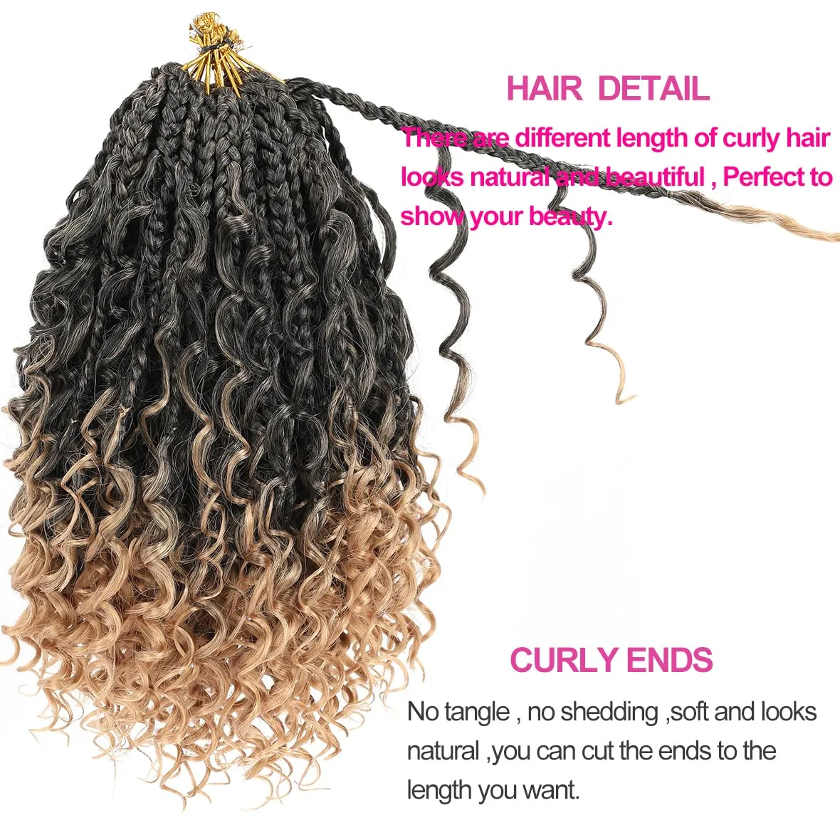 Unionbeauty 8 Packs Boho Box Braids Crochet Hair 10 Inch Bohemian Box Braids for Kids Boho Braids Goddess Box Braids Crochet Hair with Curly Ends Ombre Brown Crochet Box Braids for Black Woman T27#