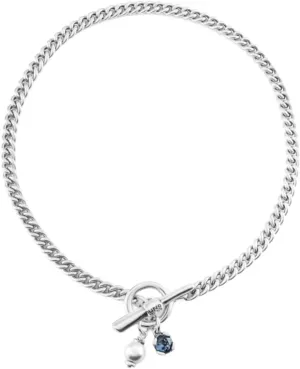 UNOde50 TWO EXPEARLTIONAL Necklace, Pearl & Blue Faceted Crystal, Sterling Silver-Plated