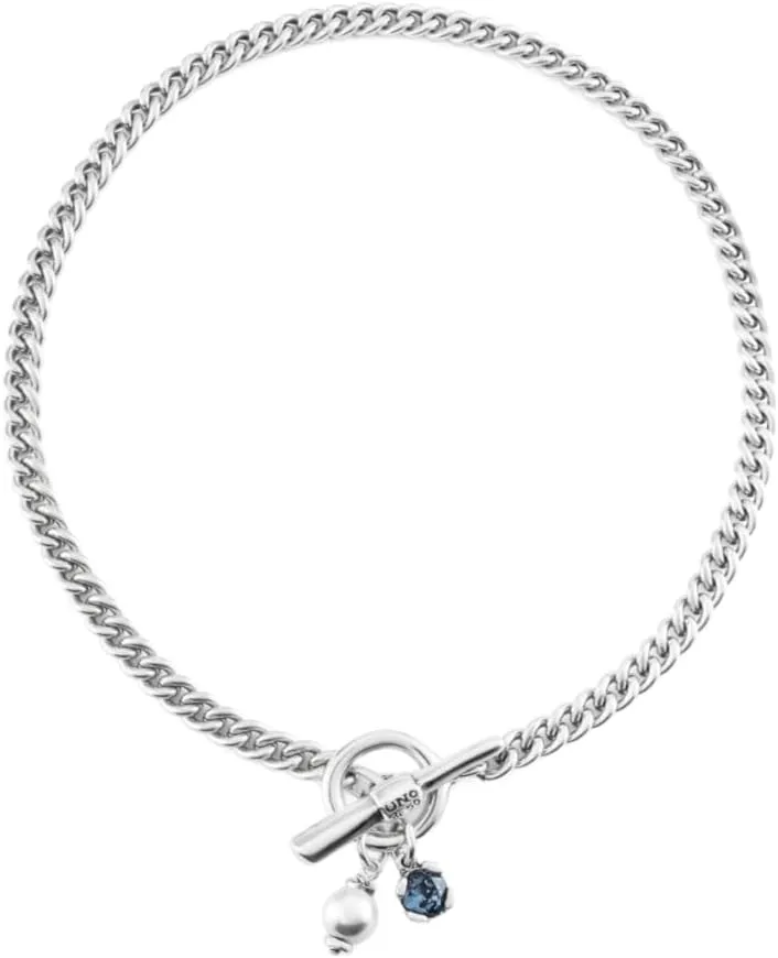 UNOde50 TWO EXPEARLTIONAL Necklace, Pearl & Blue Faceted Crystal, Sterling Silver-Plated