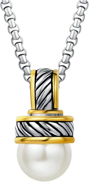UNY JEWEL Two Tone Twisted Cable Wire 12mm Imitation Pearl 2.5mm Box Chain 45CM 5CM Women Pendant Necklace Christmas Gifts