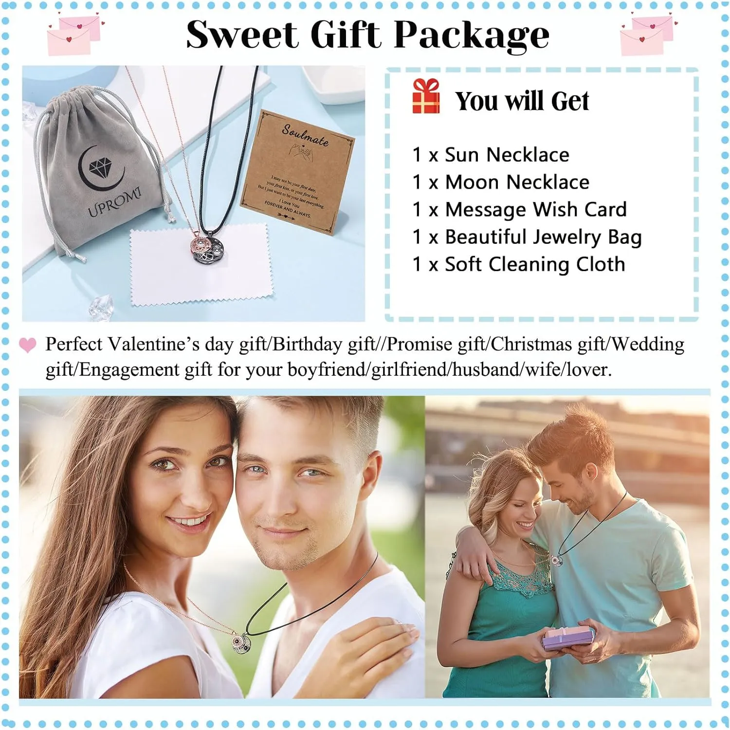 UPROMI Couple Necklace for Boyfriend/Girlfriend/Husband/Man/Soulmate, Anniversary Christmas Birthday Wedding Gifts for Him Her