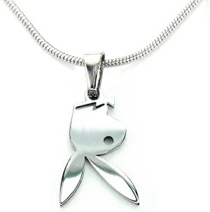 Upside Down Playboy Bunny Necklace, on 18In Snake Chain, Pure 304 Stainless Steel, Playboy Chain Rabbit Tattoo Symbol Charm Pendant Necklace