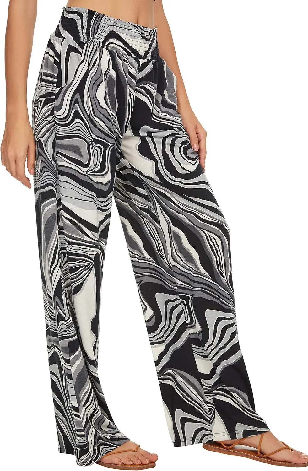 Urban CoCo Women's Boho Palazzo Pants Wide Leg Beach Pants High Waisted Lounge Pants with Pockets