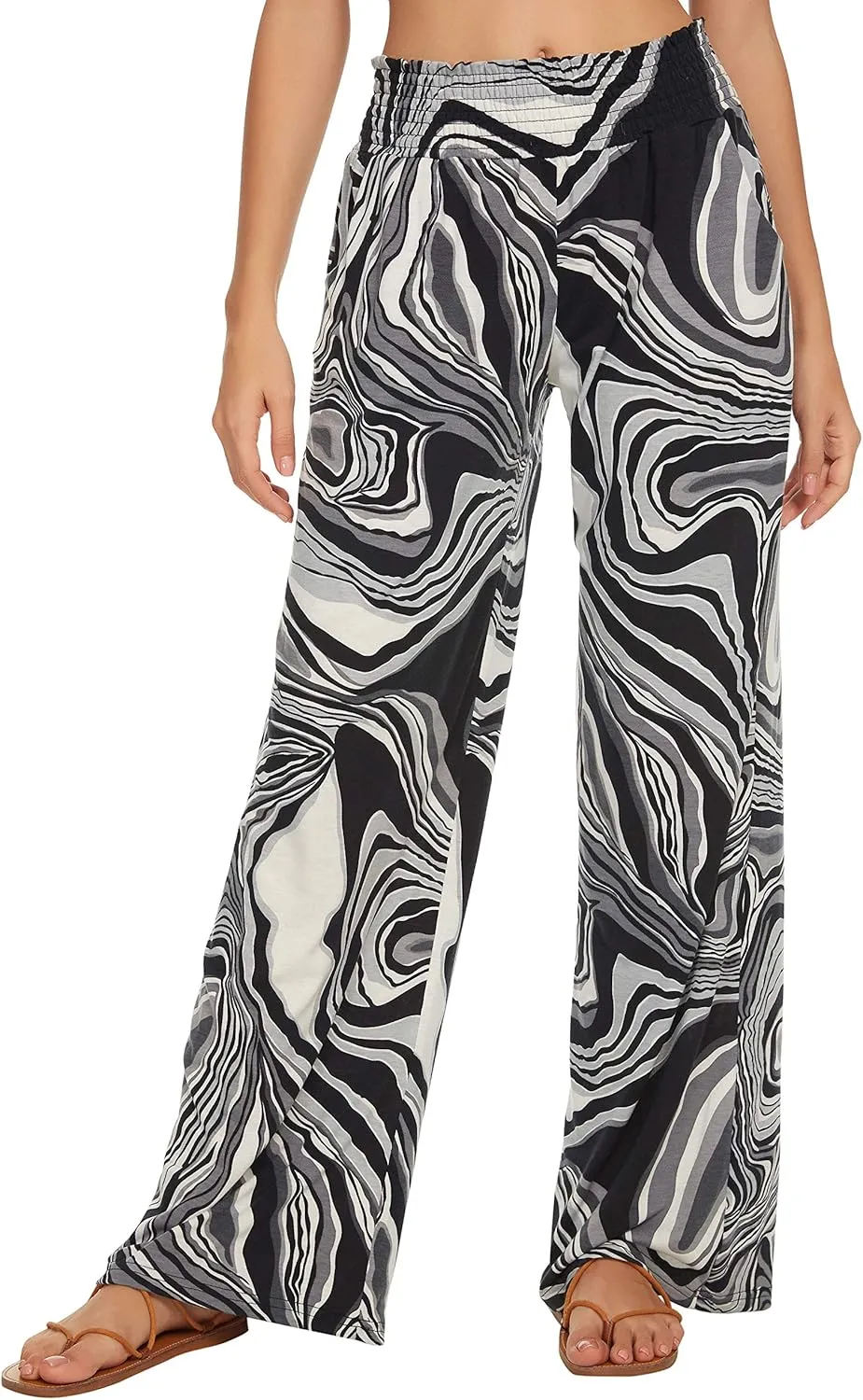 Urban CoCo Women's Boho Palazzo Pants Wide Leg Beach Pants High Waisted Lounge Pants with Pockets