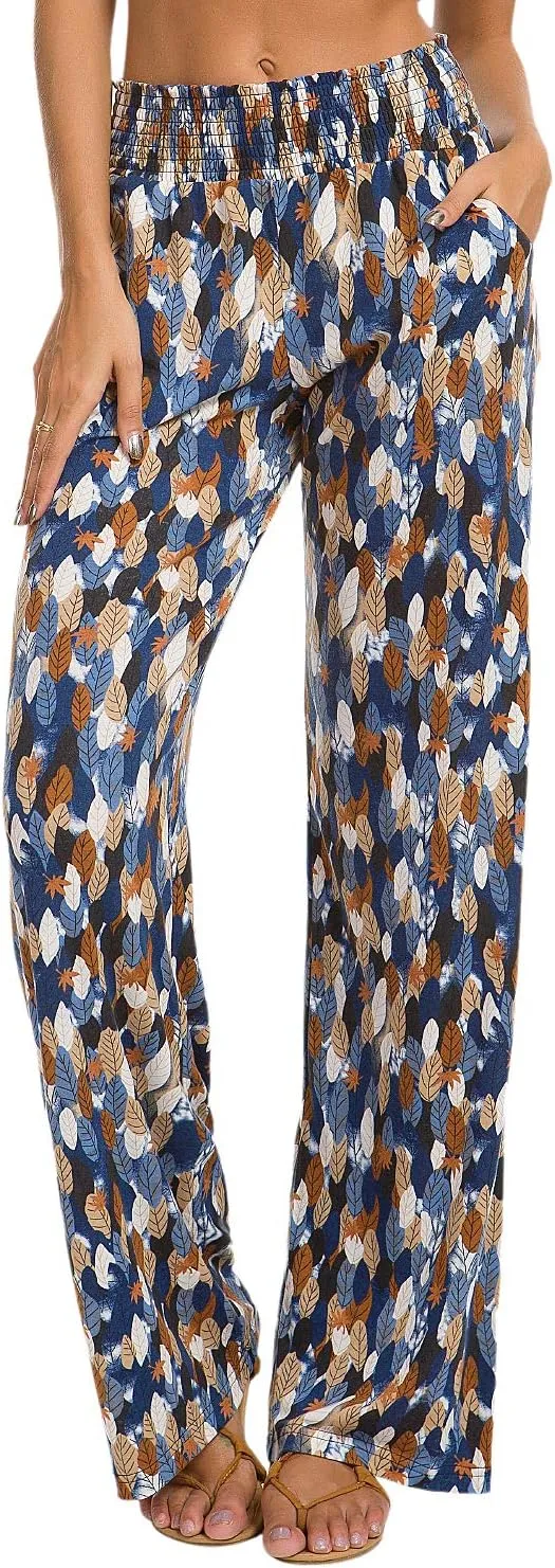 Urban CoCo Women's Boho Palazzo Pants Wide Leg Beach Pants High Waisted Lounge Pants with Pockets