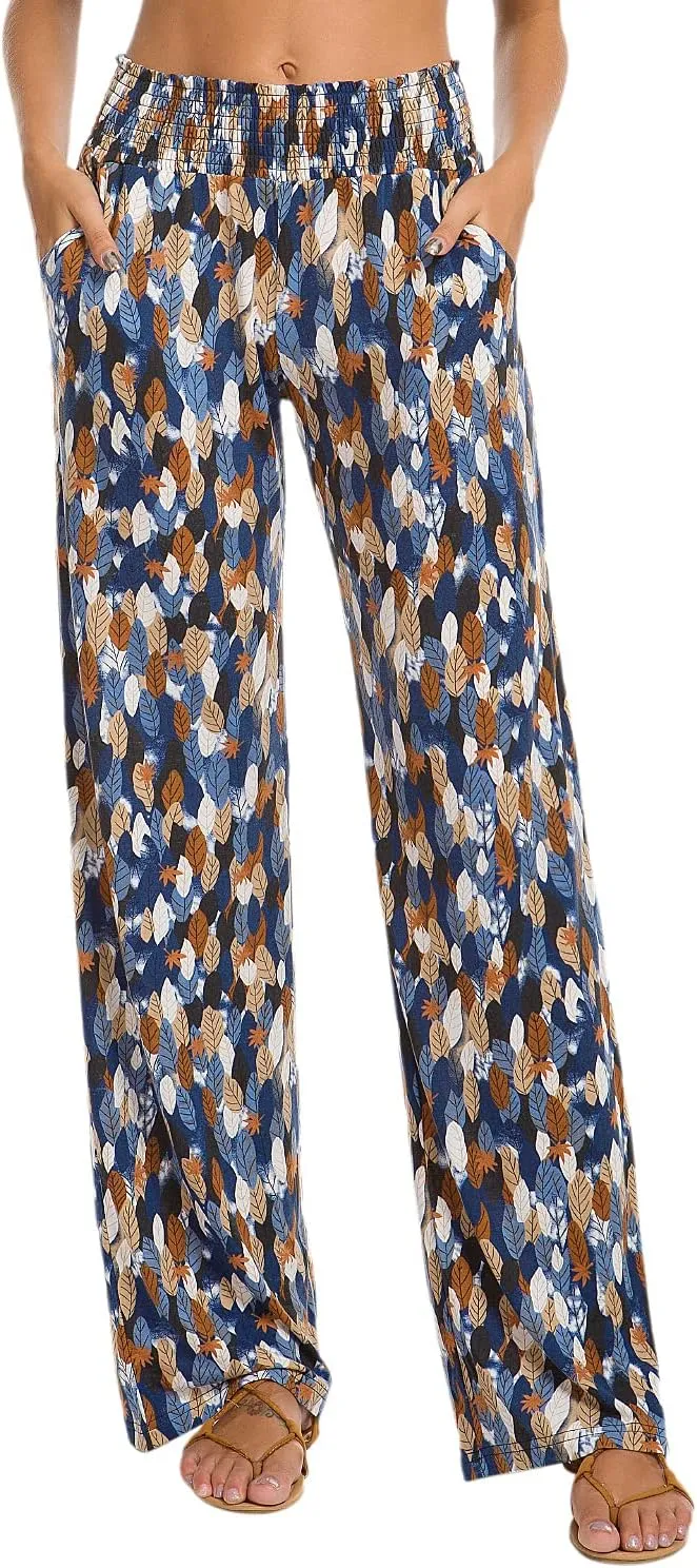 Urban CoCo Women's Boho Palazzo Pants Wide Leg Beach Pants High Waisted Lounge Pants with Pockets