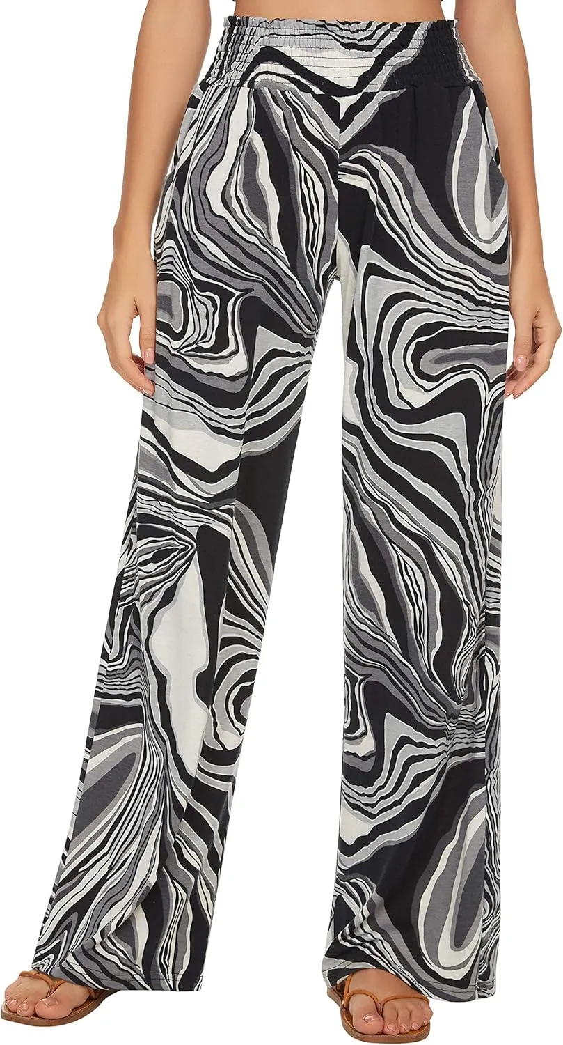 Urban CoCo Women's Boho Palazzo Pants Wide Leg Beach Pants High Waisted Lounge Pants with Pockets