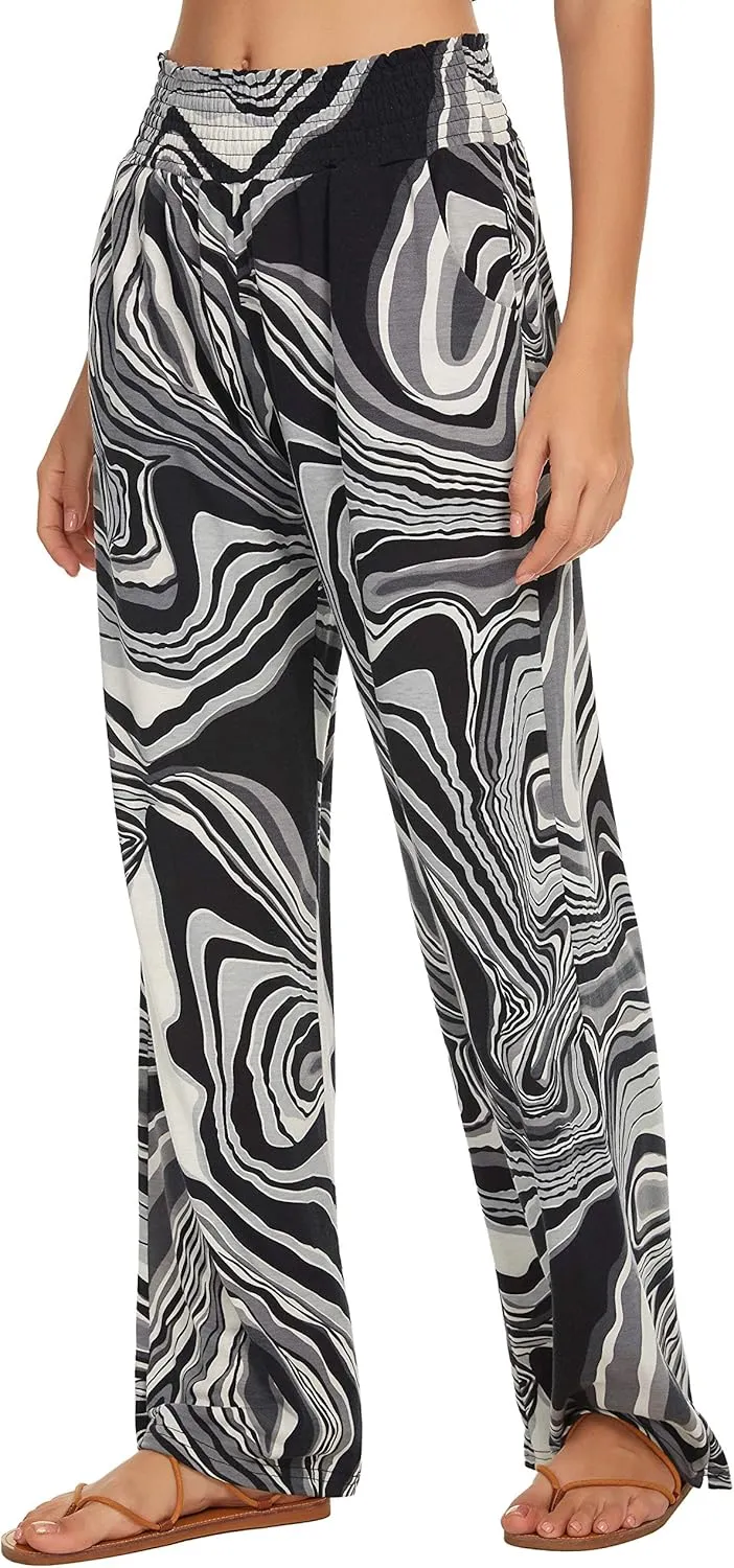 Urban CoCo Women's Boho Palazzo Pants Wide Leg Beach Pants High Waisted Lounge Pants with Pockets