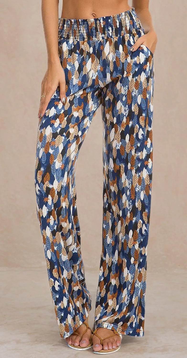 Urban CoCo Women's Boho Palazzo Pants Wide Leg Beach Pants High Waisted Lounge Pants with Pockets