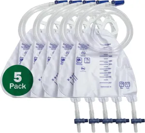 Urine Catheter Bags for Men and Women - 5 2000ml Overnight Bedside Drainage Bag - Sterile and Disposable Triangle Urine Bags