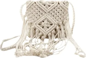 Van Caro Handwoven Cotton Straw Shoulder Bag Crochet Tassel Beach Bohemian Purse for Women