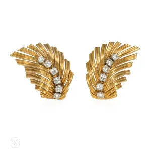 Van Cleef & Arpels Mid-Century diamond and gold leaf earrings