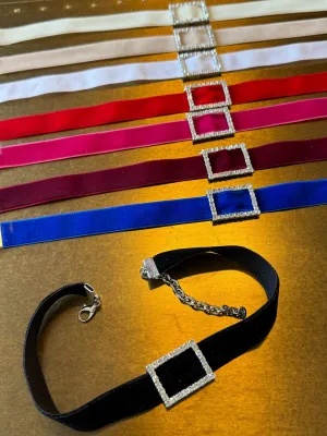 Velvet Black Choker, Black Choker Necklace, Rhinestone Buckle Vevlet choker, Wine, Royal Blue, White, Red, 8 Colours, Classic Choker