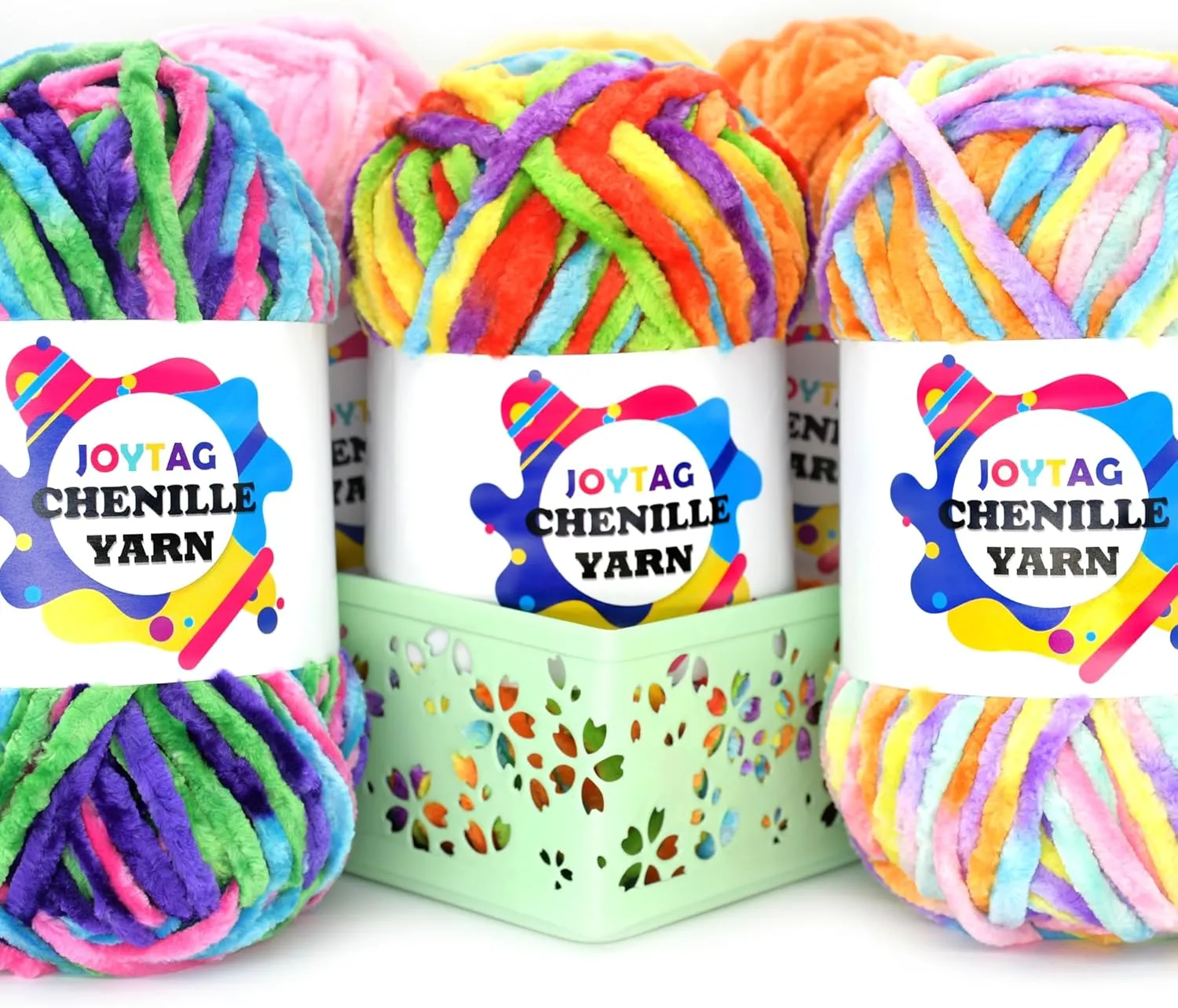 Velvet Chenille Yarn for Crocheting & Knitting - Soft, Thick, Bulky, Chunky Green Velvet Yarn - 3 x 100g