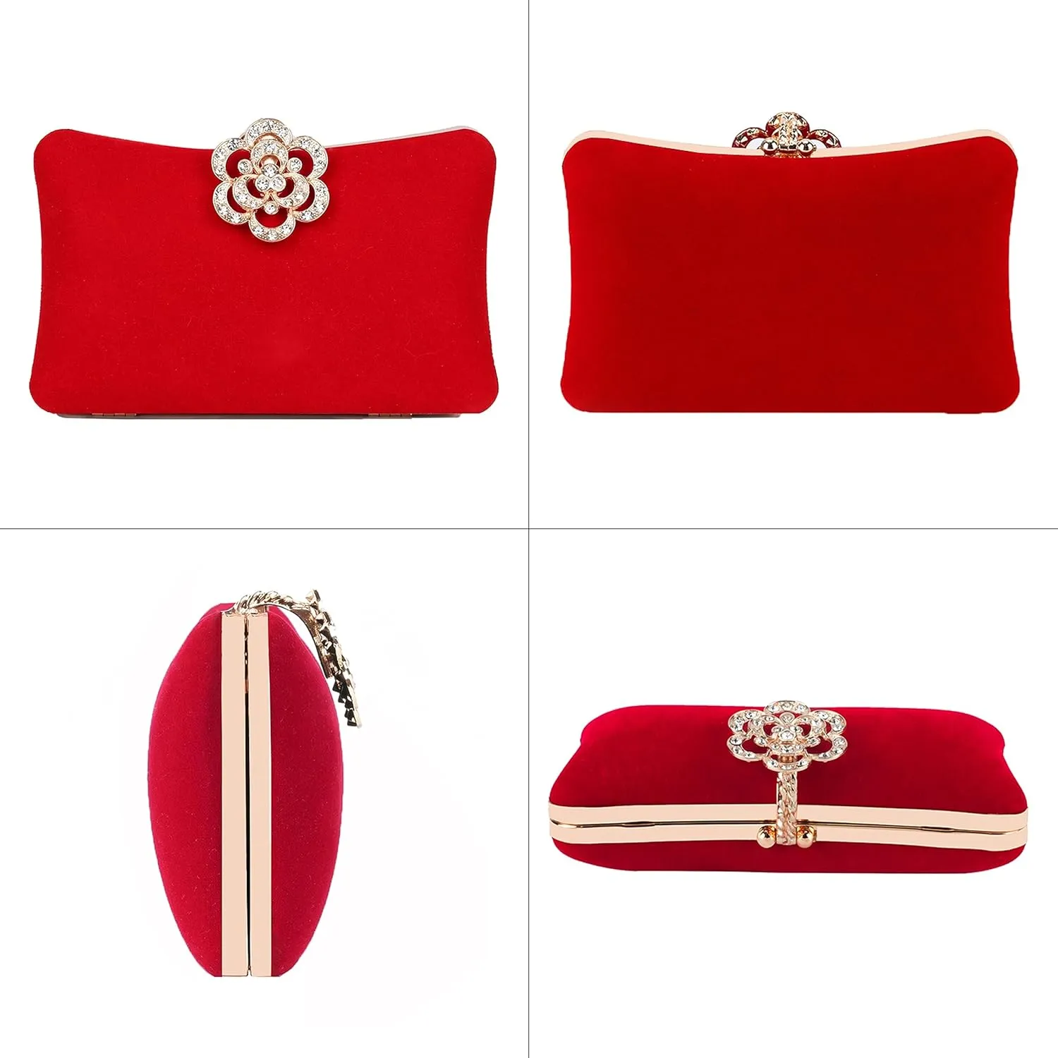 Velvet Evening Bags For Women With Flower Closure Rhinestone Crystal Embellished Clutch Purse For Party Wedding