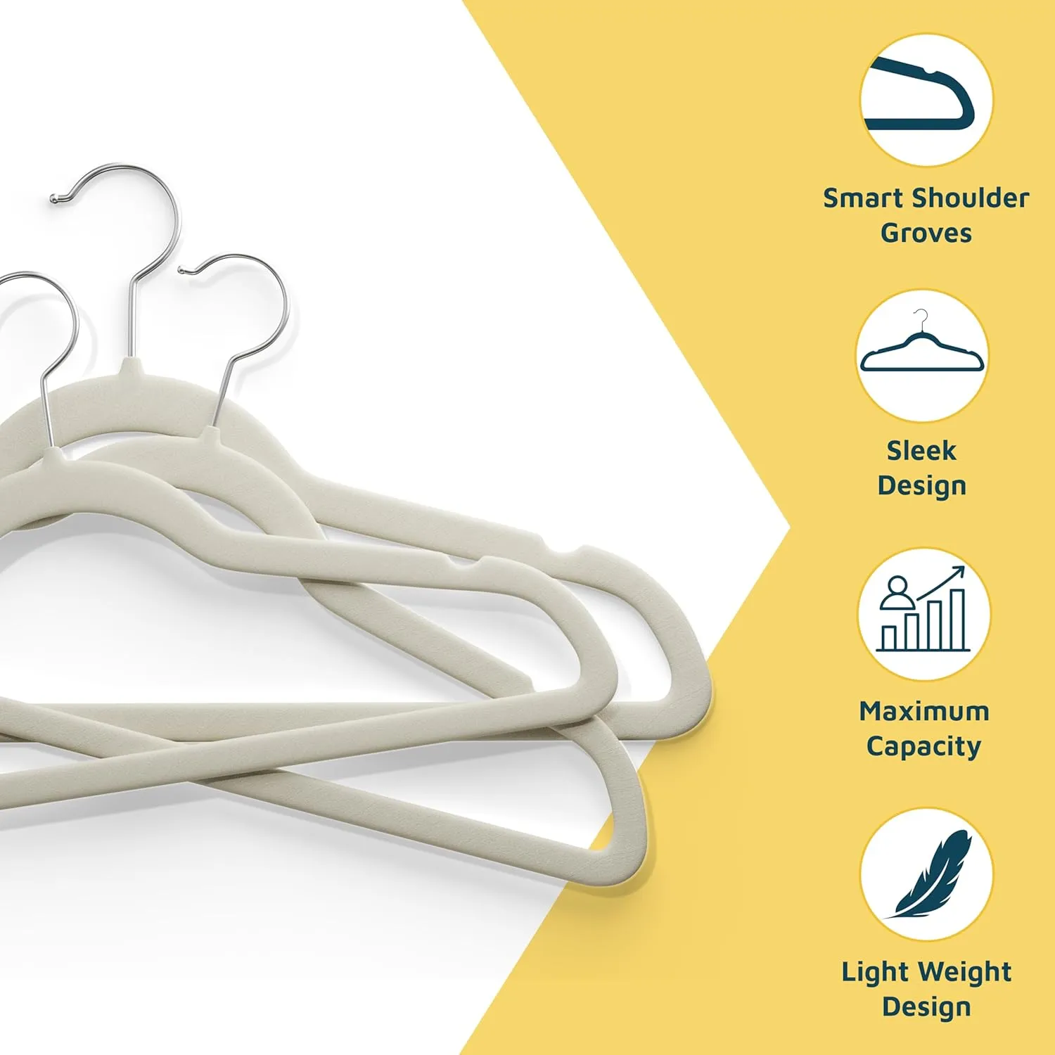 Velvet Non-Slip Hangers - 20 Pieces Non-slip Coat Hanger Set with 360° Swivel Hook, Space-Saving, Sleek Design, Keep Closet Organized, Smooth Velvet Finish, Lightweight Construction - Ivory
