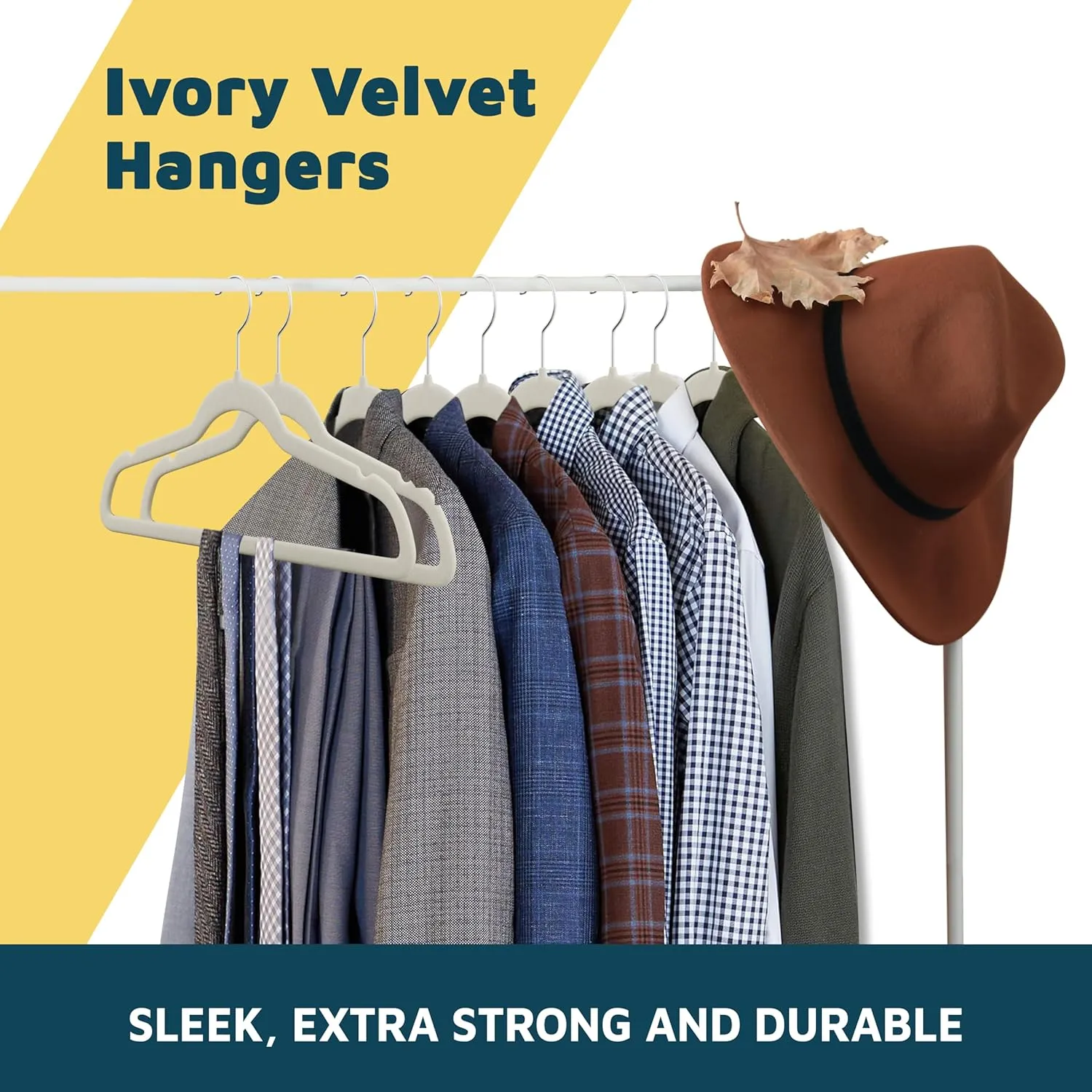 Velvet Non-Slip Hangers - 20 Pieces Non-slip Coat Hanger Set with 360° Swivel Hook, Space-Saving, Sleek Design, Keep Closet Organized, Smooth Velvet Finish, Lightweight Construction - Ivory