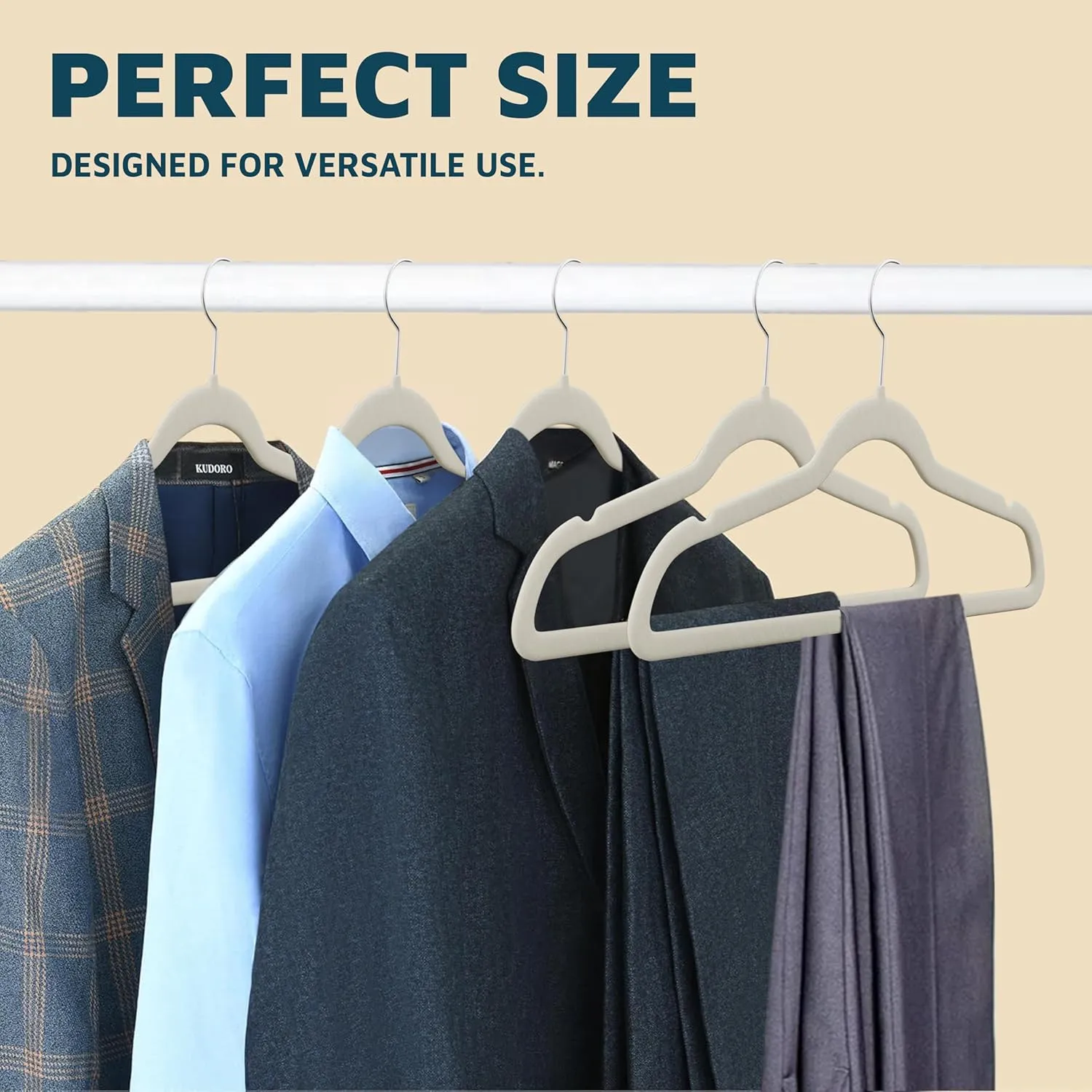 Velvet Non-Slip Hangers - 20 Pieces Non-slip Coat Hanger Set with 360° Swivel Hook, Space-Saving, Sleek Design, Keep Closet Organized, Smooth Velvet Finish, Lightweight Construction - Ivory