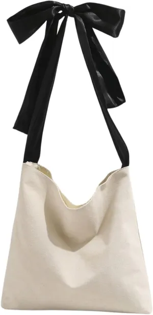 Verdusa Women's Bow Tie Top Handle Shoulder Tote Bag Large Canvas Bags