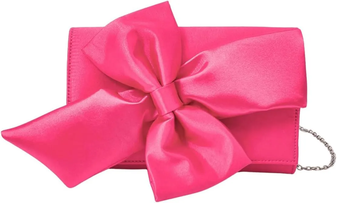 Verdusa Women's Satin Evening Bags Bow Clutch Handbags with Chain Strap