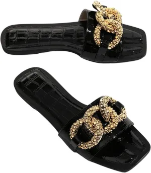 Verdusa Women's Square Toe Sandals Buckle Flats Slip On Outdoor Slides