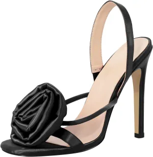 VERISSON Open-back Stiletto Flower Sandals Round Toe Summer Shoes