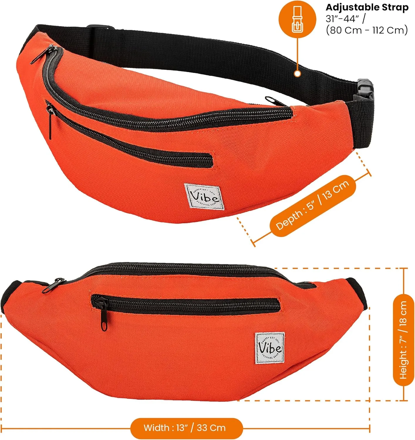Vibe Festival Gear Fanny Pack for Men Women - Many Prints - Black Holographic Silver Gold Cute Waist Bag for Festival Rave Hiking Running Cycling