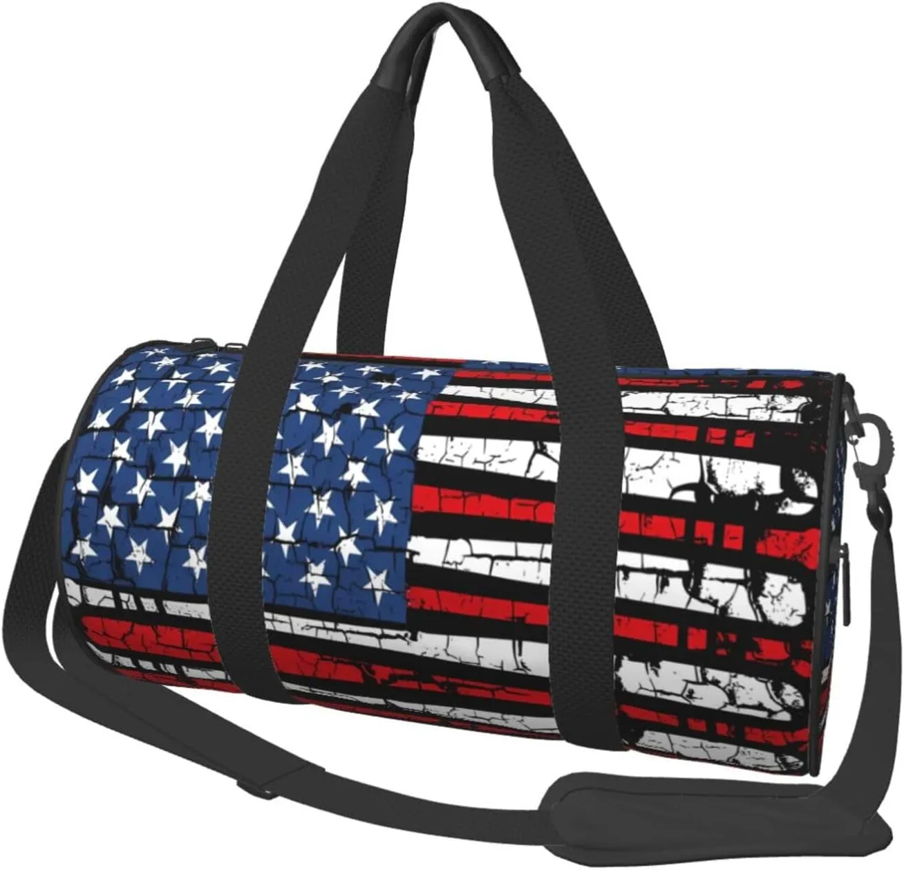 Vintage Baseball American Flag Round Travel Duffel Bag Large Capacity Gym Sports Bags for Hiking Vacation Trips