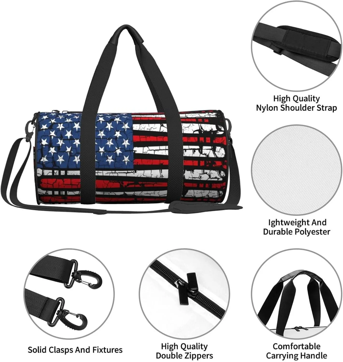Vintage Baseball American Flag Round Travel Duffel Bag Large Capacity Gym Sports Bags for Hiking Vacation Trips