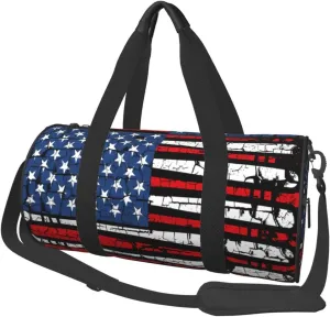 Vintage Baseball American Flag Round Travel Duffel Bag Large Capacity Gym Sports Bags for Hiking Vacation Trips