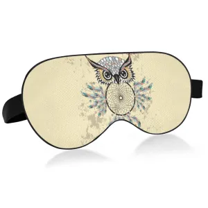 Vintage Beige Dream Catcher Owl Bohemian Bohemian Feathers Adjustable Sleep Mask Lightweight Blindfold with Fashion Patterns Elastic Hidden Strap Relaxing Light Block 9.45 x 3.9 inch