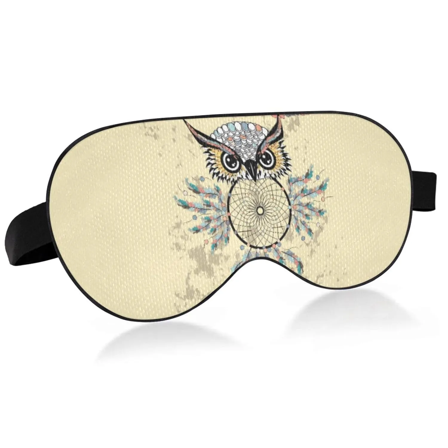 Vintage Beige Dream Catcher Owl Bohemian Bohemian Feathers Adjustable Sleep Mask Lightweight Blindfold with Fashion Patterns Elastic Hidden Strap Relaxing Light Block 9.45 x 3.9 inch