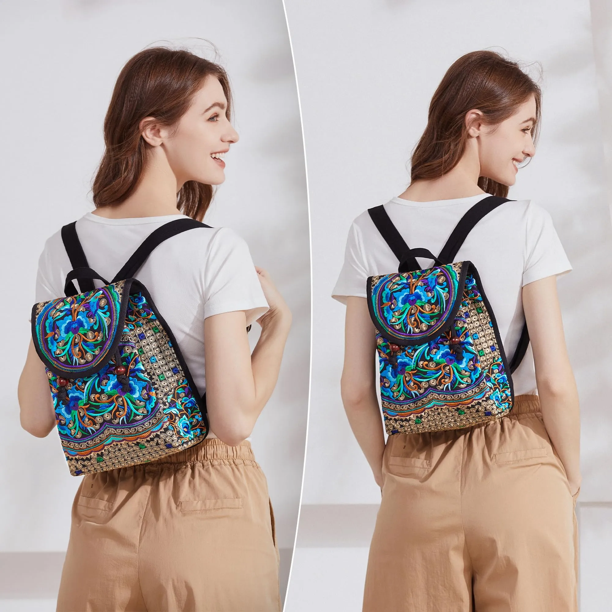 Vintage Embroidered Backpack Purse