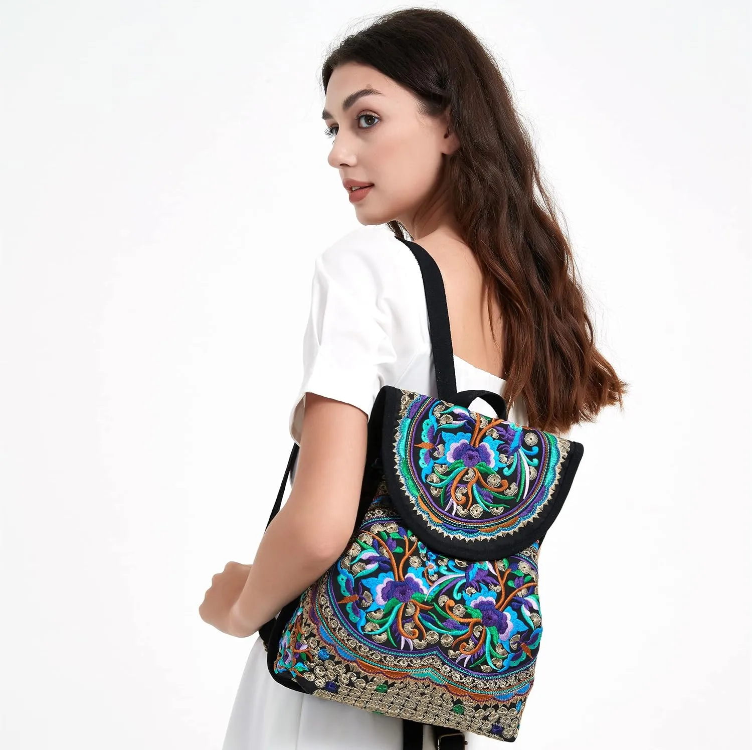 Vintage Embroidered Women Backpacks Boho Backpack Purse Ethnic Travel Shoulder Bag for Women