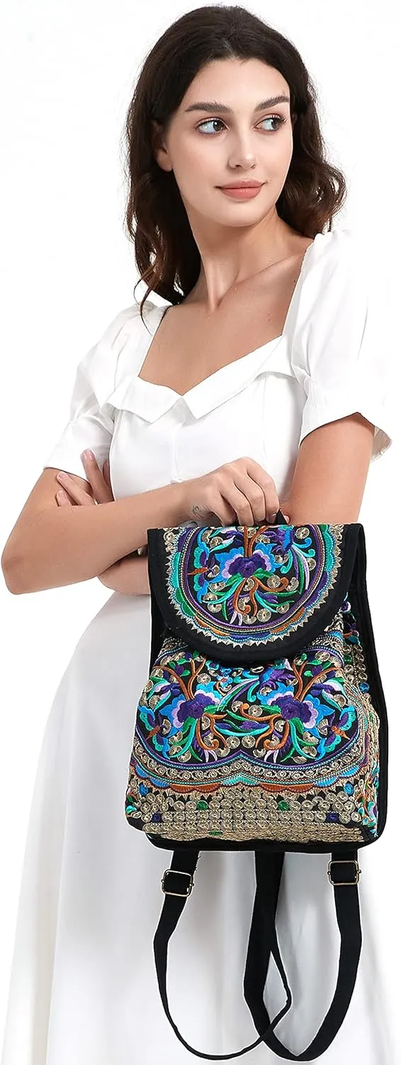 Vintage Embroidered Women Backpacks Boho Backpack Purse Ethnic Travel Shoulder Bag for Women