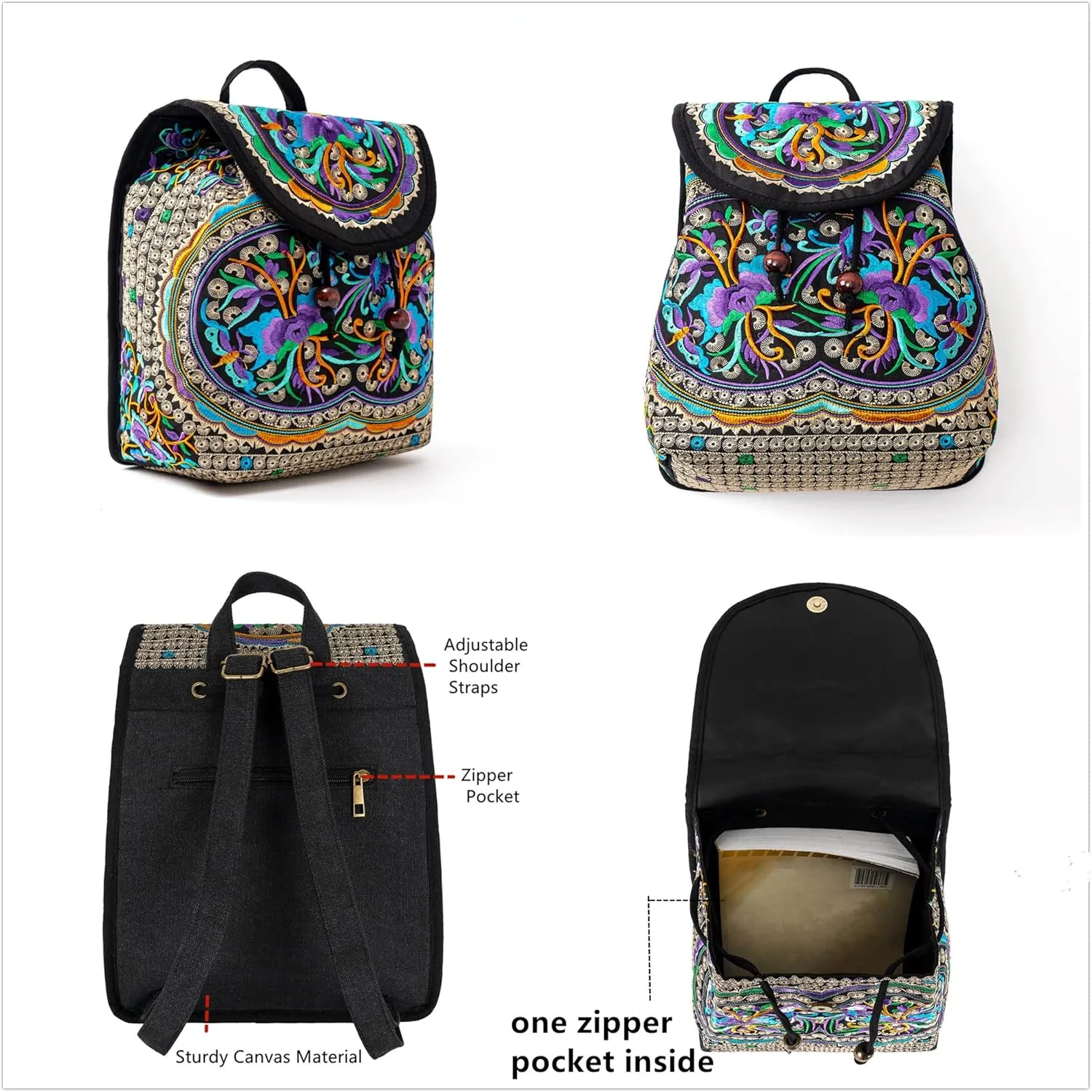 Vintage Embroidered Women Backpacks Boho Backpack Purse Ethnic Travel Shoulder Bag for Women