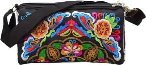 Vintage Ethnic Style Canvas Embroidered Crossbody Bag Inspired Shoulder Purse For Mobile Phones And Coins