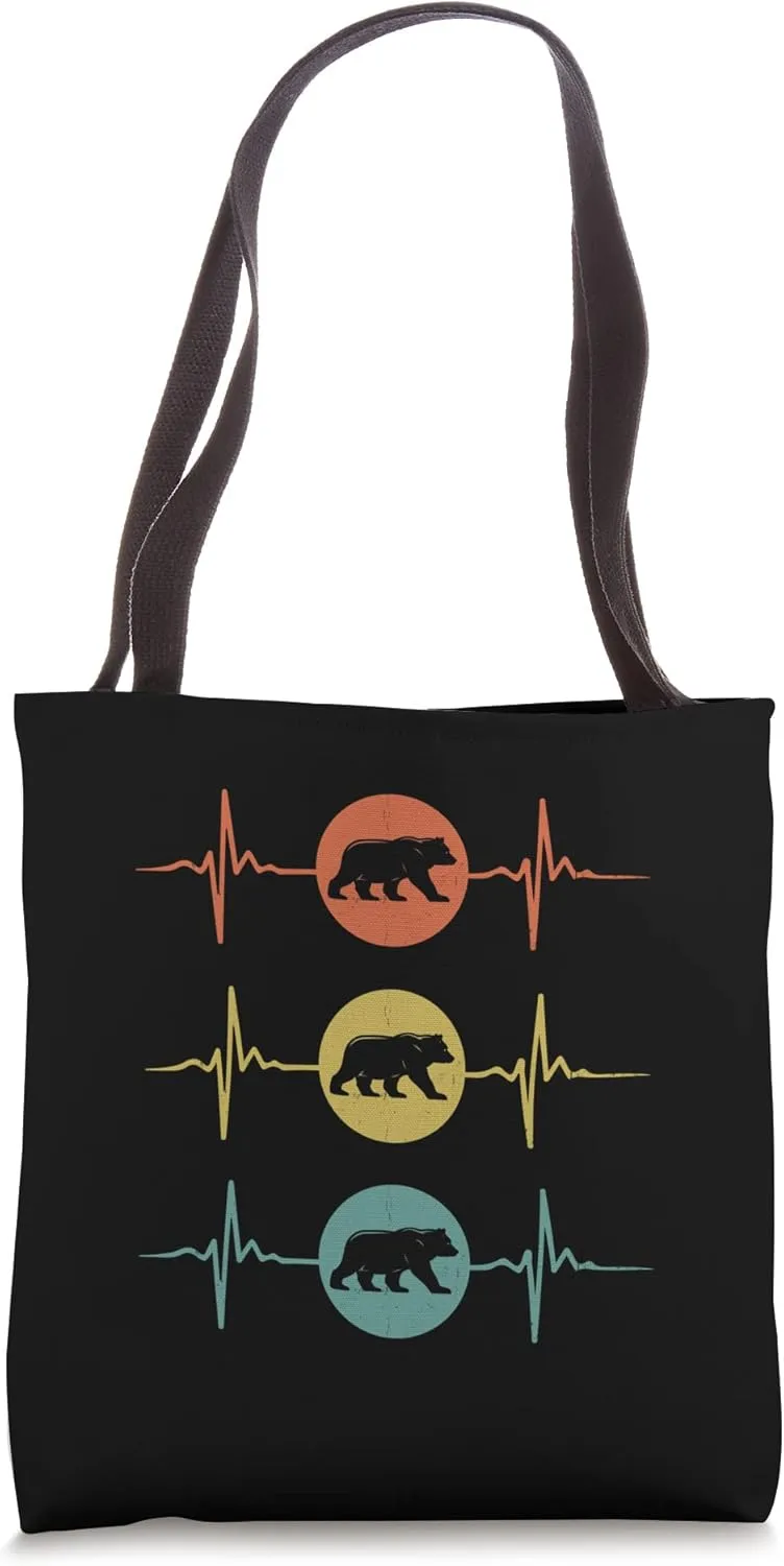 Vintage Heart Pulse Bear Wild Animal Tote Bag